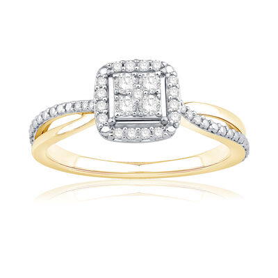 Diamond 1/4ctw. Halo Promise Ring in 10k Yellow Gold
